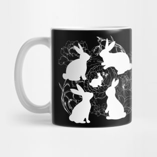 White Bunnies on White Sketched Flowers Mug